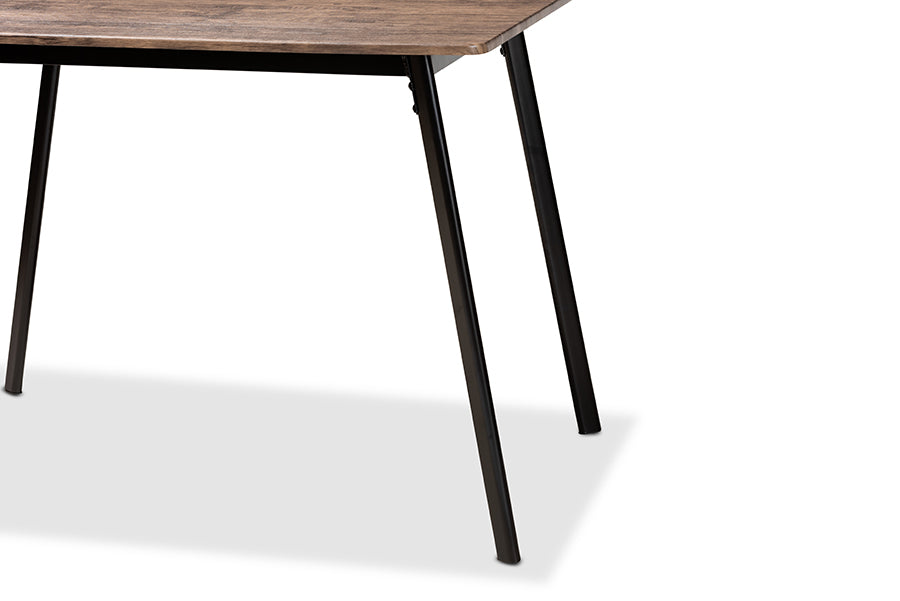 Baxton Studio Calder Mid-Century Modern Walnut Brown Finished Wood and Black Metal Dining Table