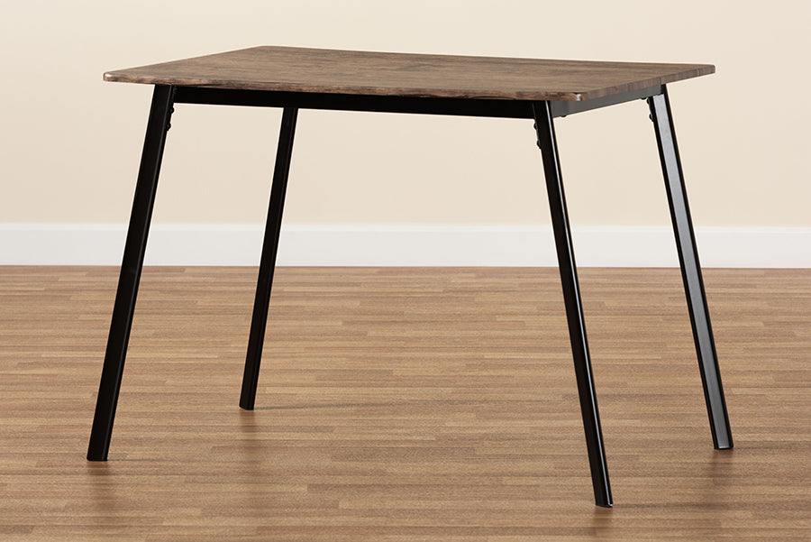 Baxton Studio Calder Mid-Century Modern Walnut Brown Finished Wood and Black Metal Dining Table