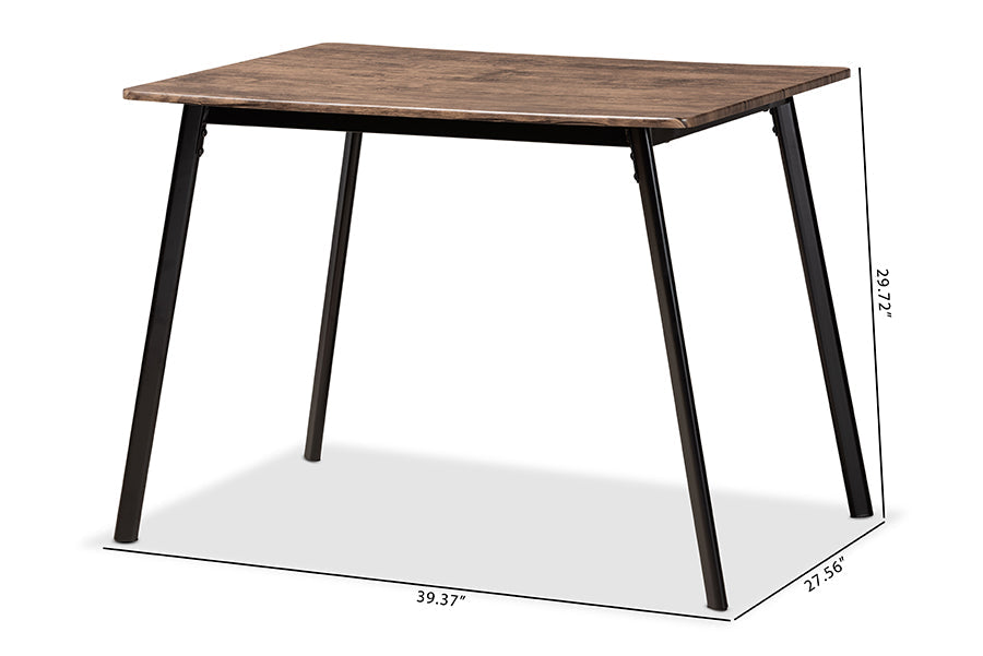 Baxton Studio Calder Mid-Century Modern Walnut Brown Finished Wood and Black Metal Dining Table