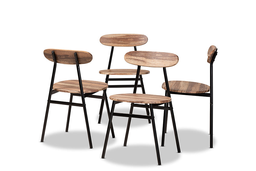 Baxton Studio Sherwood Mid-Century Modern Black Metal and Walnut Brown Finished Wood 4-Piece Dining Chair Set