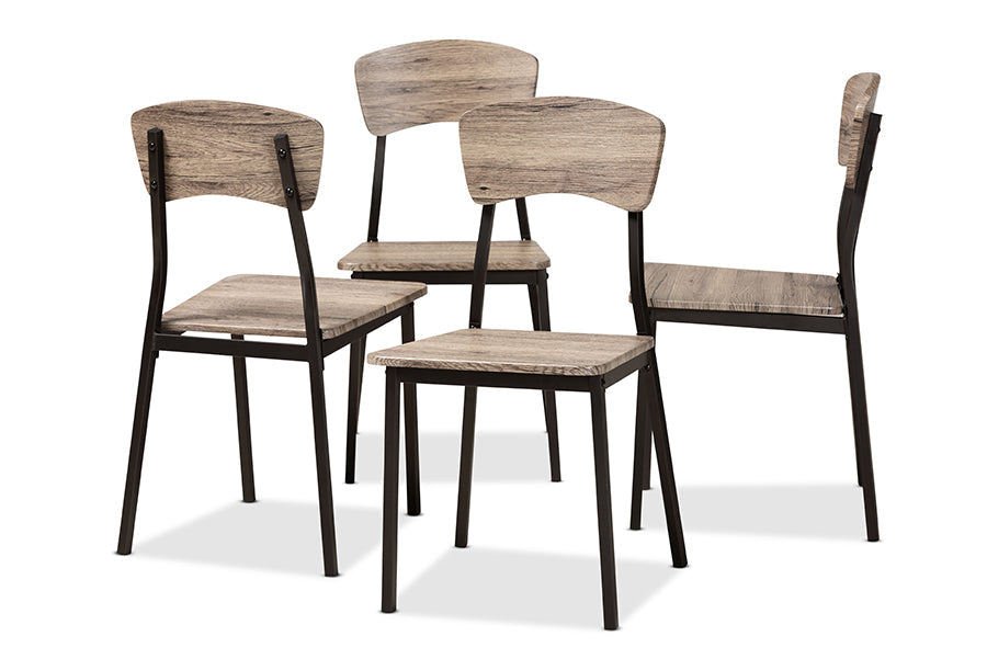 Baxton Studio Marcus Modern Industrial Oak Brown Finished Wood and Black Metal 4-Piece Dining Chair Set
