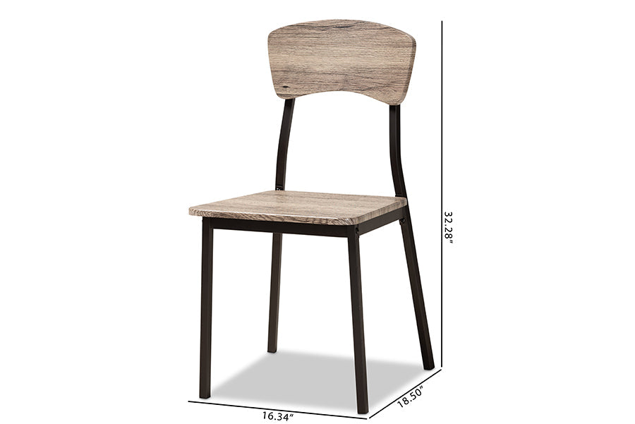 Baxton Studio Marcus Modern Industrial Oak Brown Finished Wood and Black Metal 4-Piece Dining Chair Set