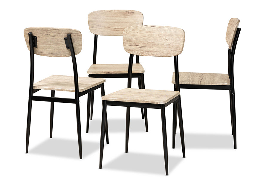 Baxton Studio Honore Mid-Century Modern Light Brown Finished Wood and Black Metal 4-Piece Dining Chair Set
