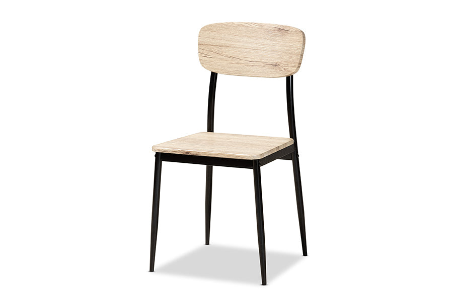 Baxton Studio Honore Mid-Century Modern Light Brown Finished Wood and Black Metal 4-Piece Dining Chair Set