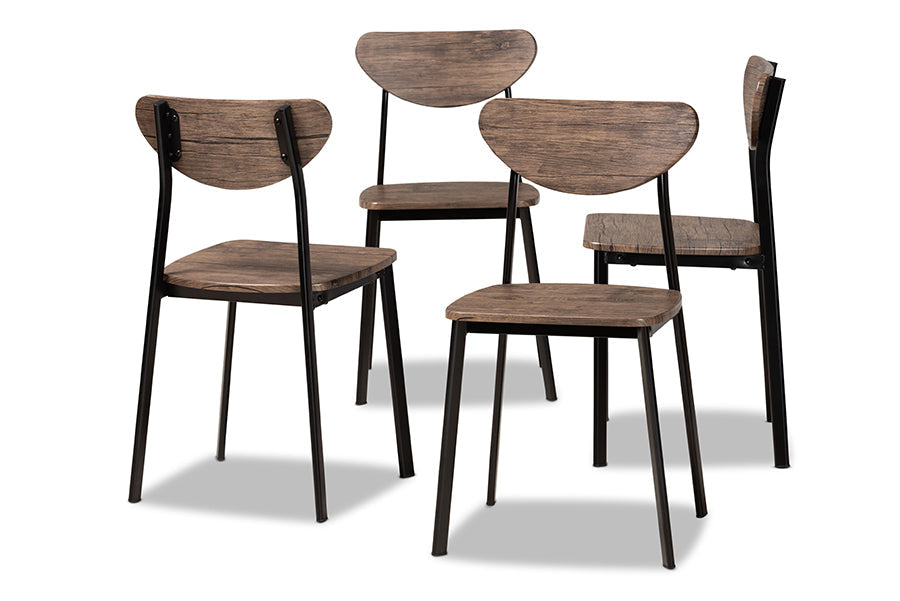 Baxton Studio Ornette Mid-Century Modern Walnut Brown Finished Wood and Black Metal 4-Piece Dining Chair Set