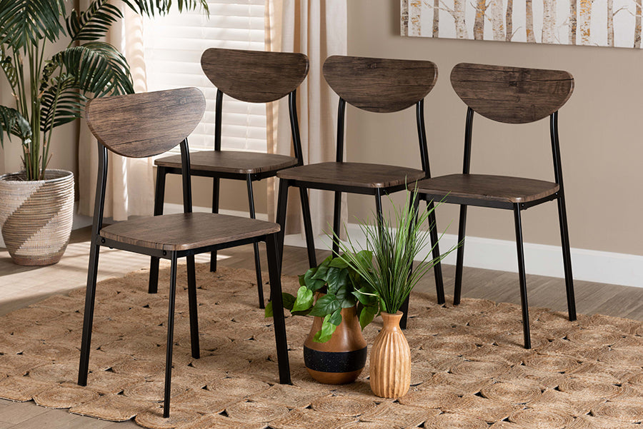 Baxton Studio Ornette Mid-Century Modern Walnut Brown Finished Wood and Black Metal 4-Piece Dining Chair Set