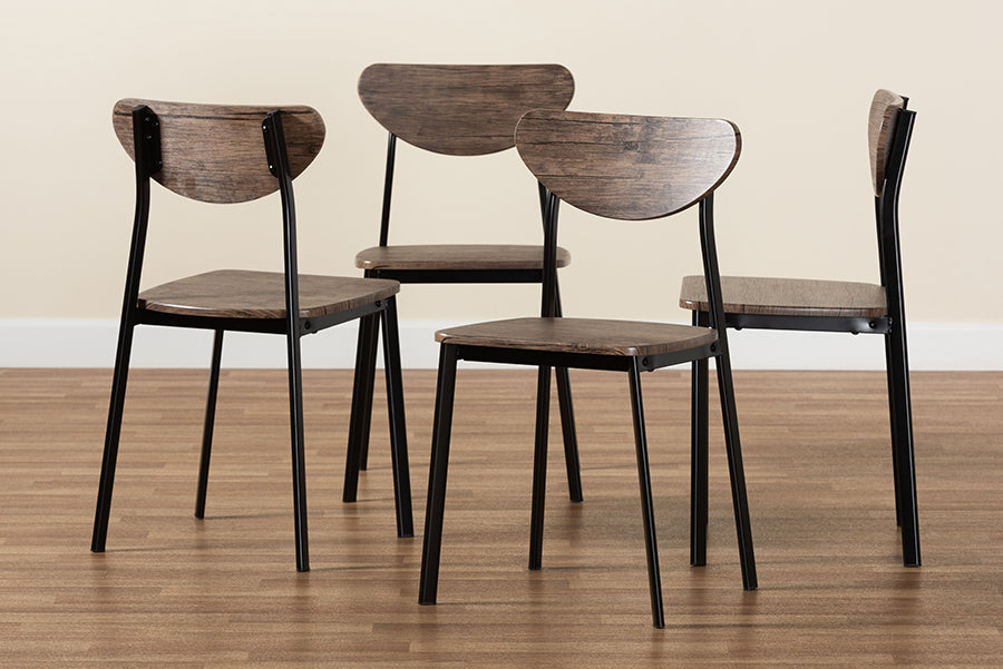 Baxton Studio Ornette Mid-Century Modern Walnut Brown Finished Wood and Black Metal 4-Piece Dining Chair Set
