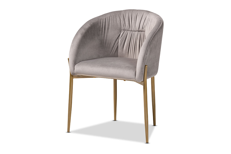 Baxton Studio Ballard Modern Luxe and Glam Grey Velvet Fabric Upholstered and Gold Finished Metal Dining Chair