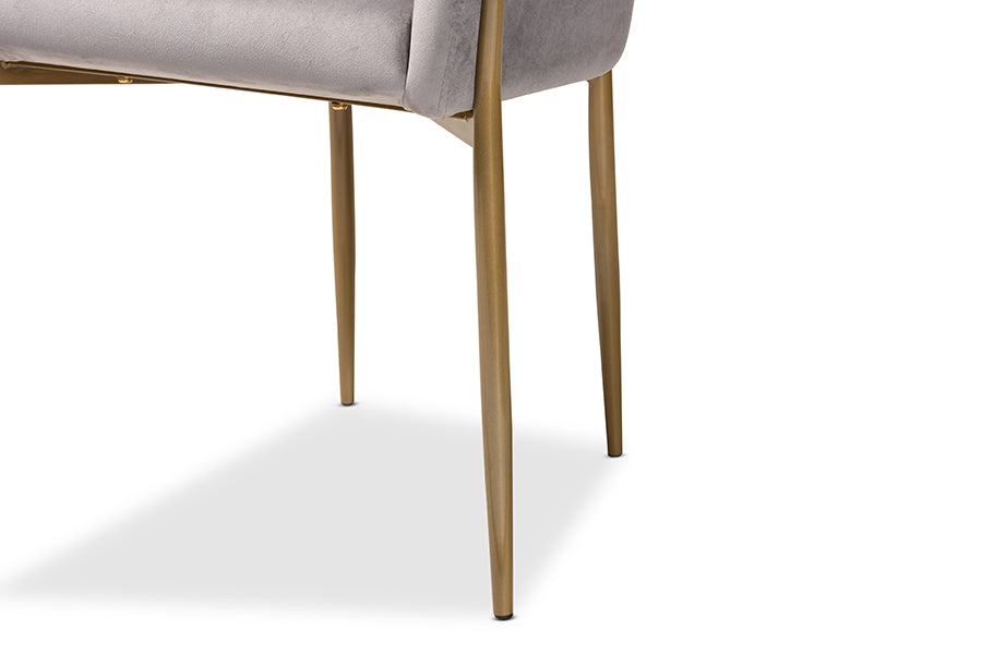 Baxton Studio Ballard Modern Luxe and Glam Grey Velvet Fabric Upholstered and Gold Finished Metal Dining Chair