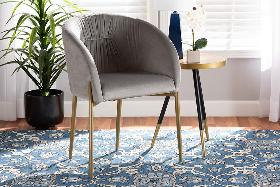 Baxton Studio Ballard Modern Luxe and Glam Grey Velvet Fabric Upholstered and Gold Finished Metal Dining Chair