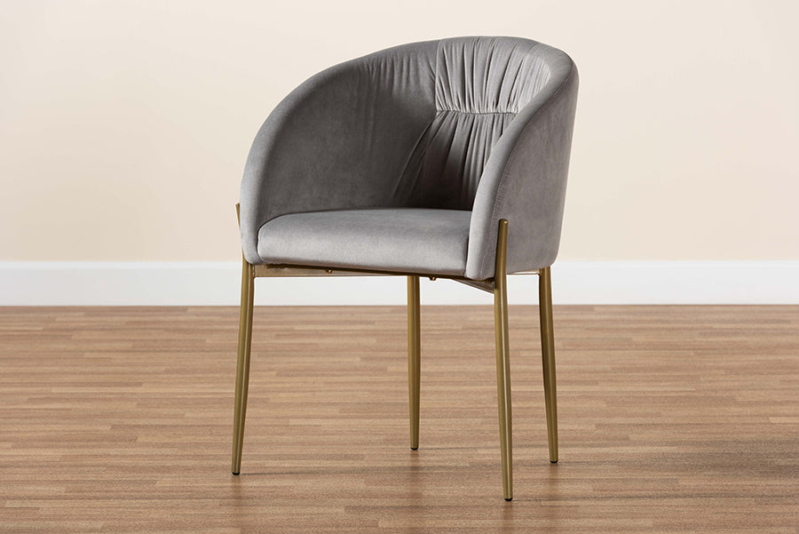 Baxton Studio Ballard Modern Luxe and Glam Grey Velvet Fabric Upholstered and Gold Finished Metal Dining Chair