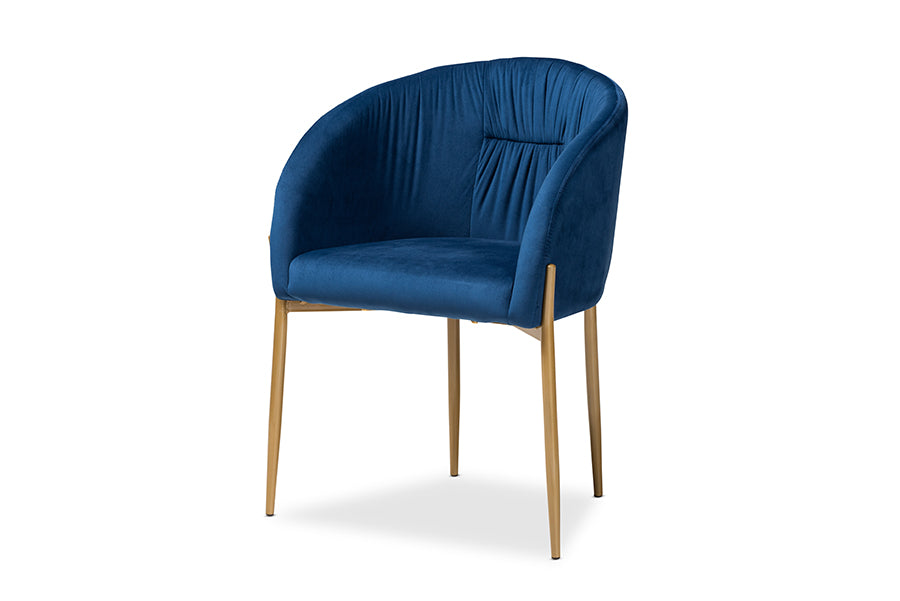 Baxton Studio Ballard Modern Luxe and Glam Navy Blue Velvet Fabric Upholstered and Gold Finished Metal Dining Chair