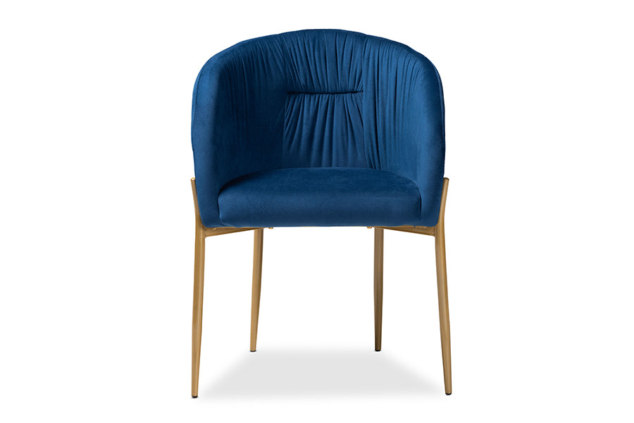 Baxton Studio Ballard Modern Luxe and Glam Navy Blue Velvet Fabric Upholstered and Gold Finished Metal Dining Chair