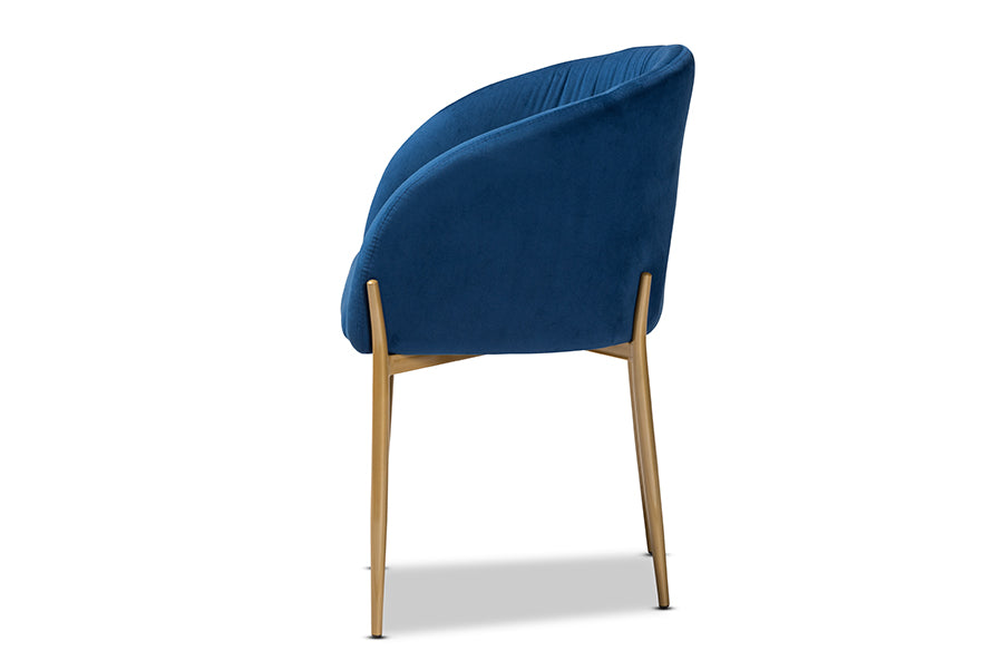 Baxton Studio Ballard Modern Luxe and Glam Navy Blue Velvet Fabric Upholstered and Gold Finished Metal Dining Chair
