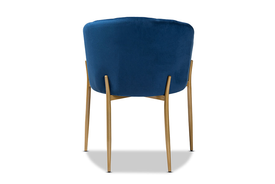 Baxton Studio Ballard Modern Luxe and Glam Navy Blue Velvet Fabric Upholstered and Gold Finished Metal Dining Chair
