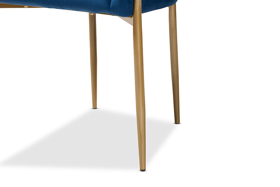Baxton Studio Ballard Modern Luxe and Glam Navy Blue Velvet Fabric Upholstered and Gold Finished Metal Dining Chair