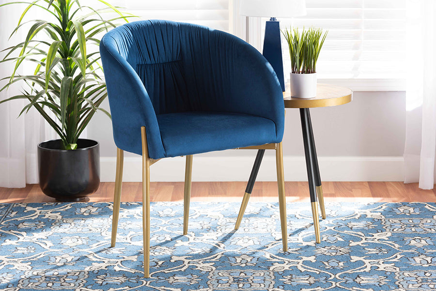 Baxton Studio Ballard Modern Luxe and Glam Navy Blue Velvet Fabric Upholstered and Gold Finished Metal Dining Chair