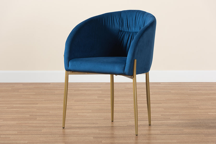 Baxton Studio Ballard Modern Luxe and Glam Navy Blue Velvet Fabric Upholstered and Gold Finished Metal Dining Chair