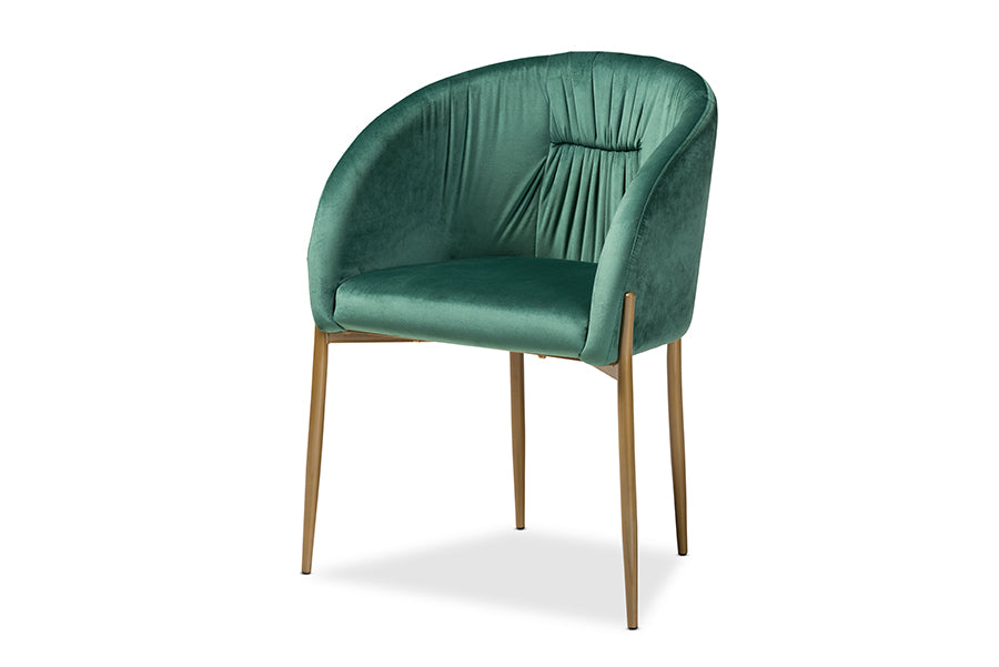 Baxton Studio Ballard Modern Luxe and Glam Green Velvet Fabric Upholstered and Gold Finished Metal Dining Chair