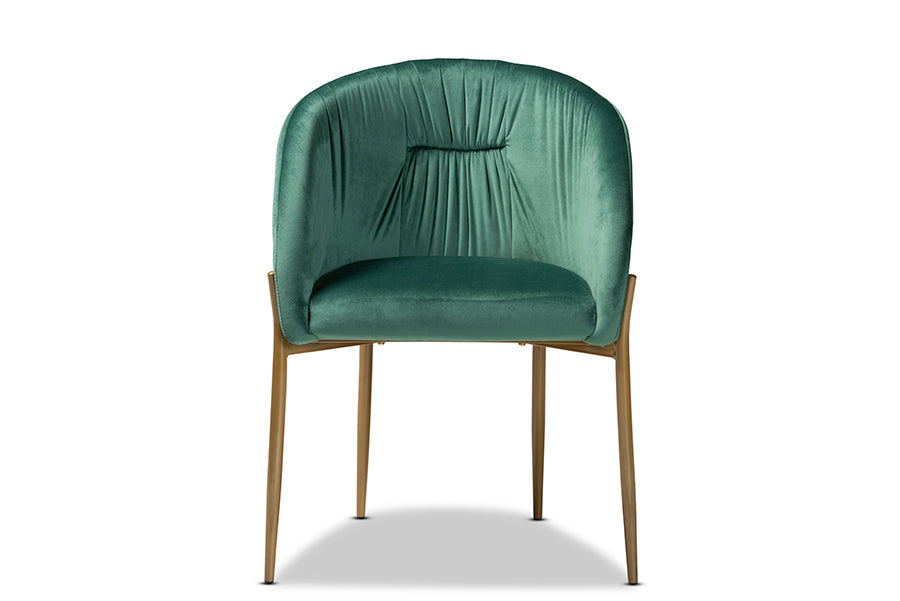 Baxton Studio Ballard Modern Luxe and Glam Green Velvet Fabric Upholstered and Gold Finished Metal Dining Chair