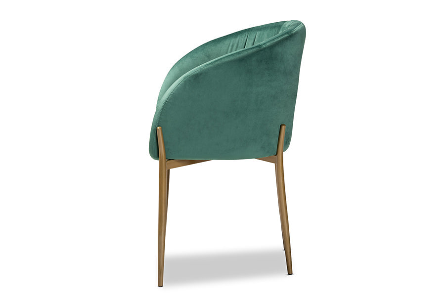 Baxton Studio Ballard Modern Luxe and Glam Green Velvet Fabric Upholstered and Gold Finished Metal Dining Chair