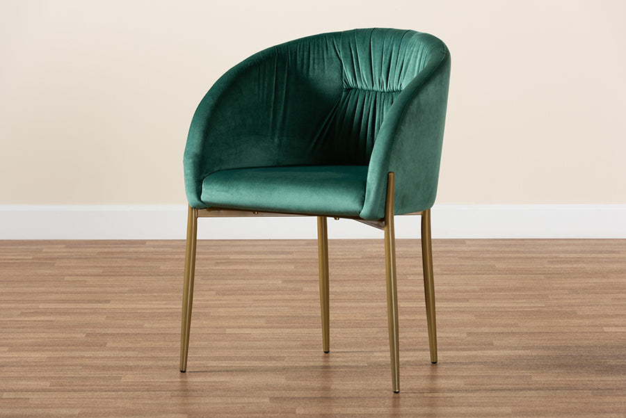 Baxton Studio Ballard Modern Luxe and Glam Green Velvet Fabric Upholstered and Gold Finished Metal Dining Chair