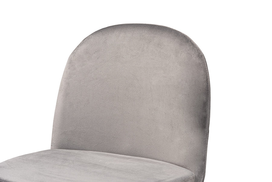 Baxton Studio Fantine Modern Luxe and Glam Grey Velvet Fabric Upholstered and Gold Finished Metal 2-Piece Dining Chair Set