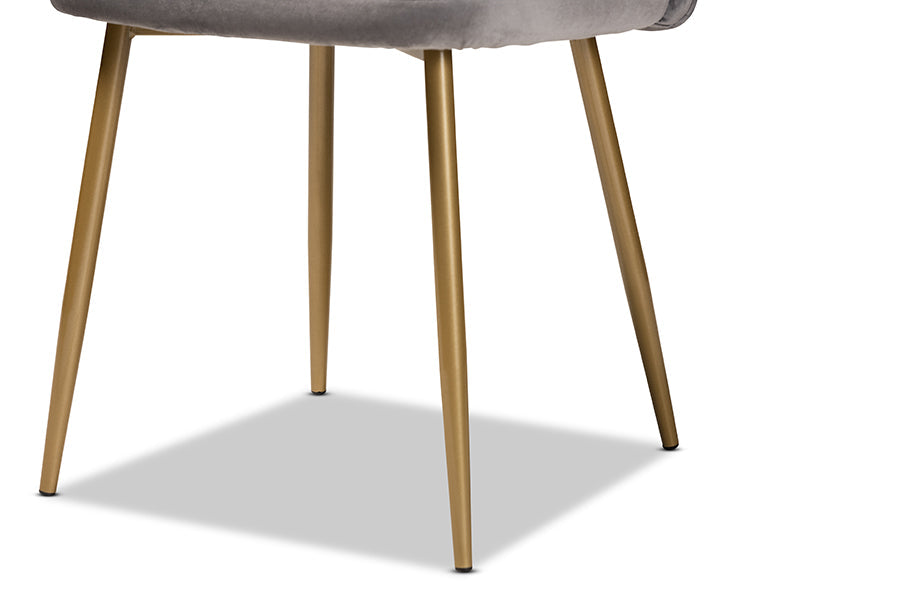 Baxton Studio Fantine Modern Luxe and Glam Grey Velvet Fabric Upholstered and Gold Finished Metal 2-Piece Dining Chair Set