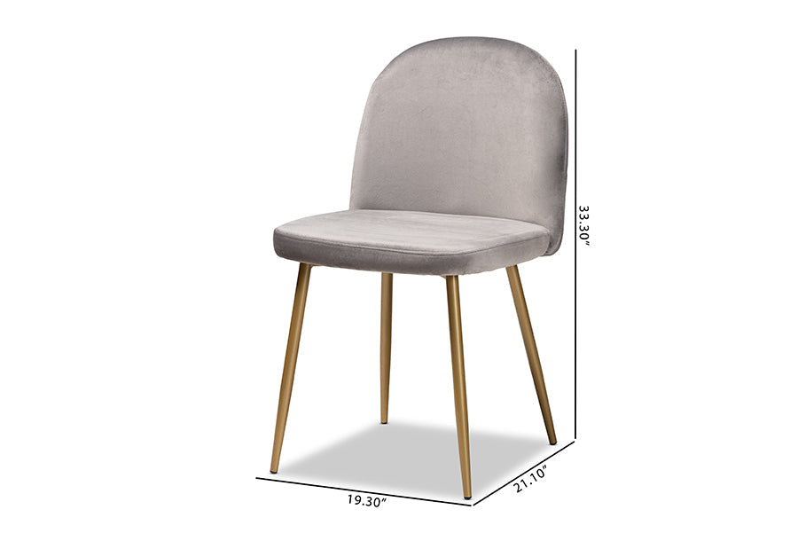 Baxton Studio Fantine Modern Luxe and Glam Grey Velvet Fabric Upholstered and Gold Finished Metal 2-Piece Dining Chair Set