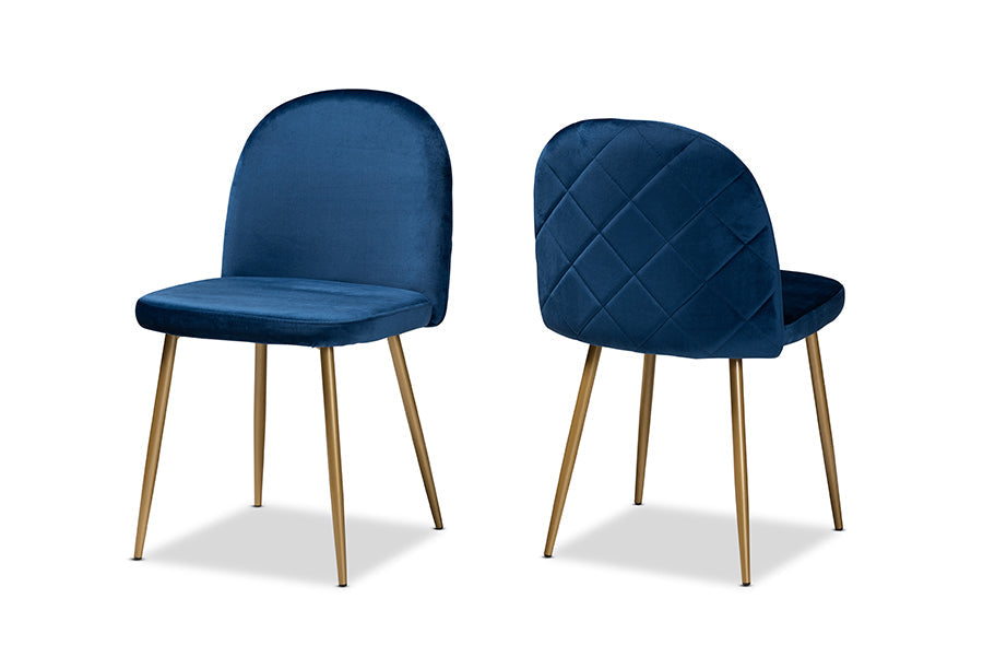 Baxton Studio Fantine Modern Luxe and Glam Navy Blue Velvet Fabric Upholstered and Gold Finished Metal 2-Piece Dining Chair Set
