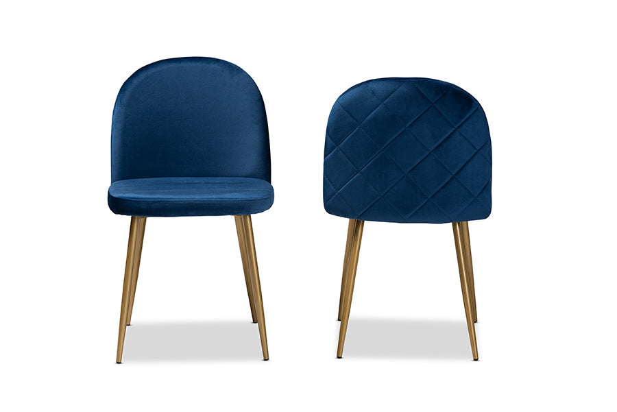 Baxton Studio Fantine Modern Luxe and Glam Navy Blue Velvet Fabric Upholstered and Gold Finished Metal 2-Piece Dining Chair Set