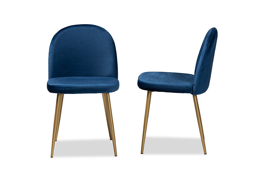 Baxton Studio Fantine Modern Luxe and Glam Navy Blue Velvet Fabric Upholstered and Gold Finished Metal 2-Piece Dining Chair Set