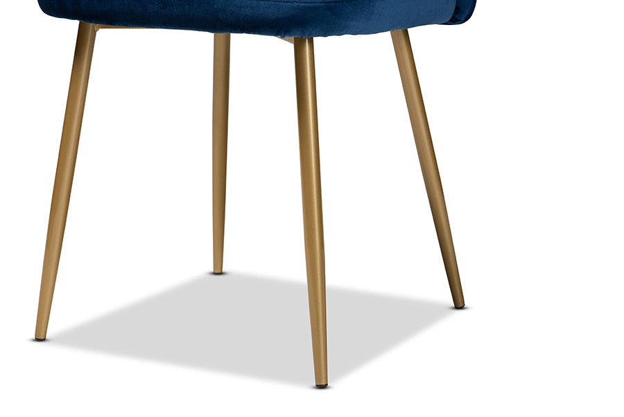 Baxton Studio Fantine Modern Luxe and Glam Navy Blue Velvet Fabric Upholstered and Gold Finished Metal 2-Piece Dining Chair Set