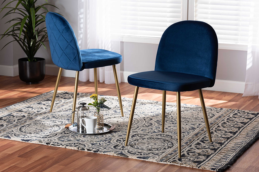 Baxton Studio Fantine Modern Luxe and Glam Navy Blue Velvet Fabric Upholstered and Gold Finished Metal 2-Piece Dining Chair Set