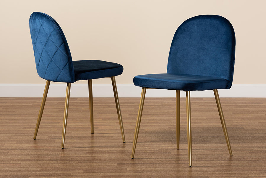 Baxton Studio Fantine Modern Luxe and Glam Navy Blue Velvet Fabric Upholstered and Gold Finished Metal 2-Piece Dining Chair Set