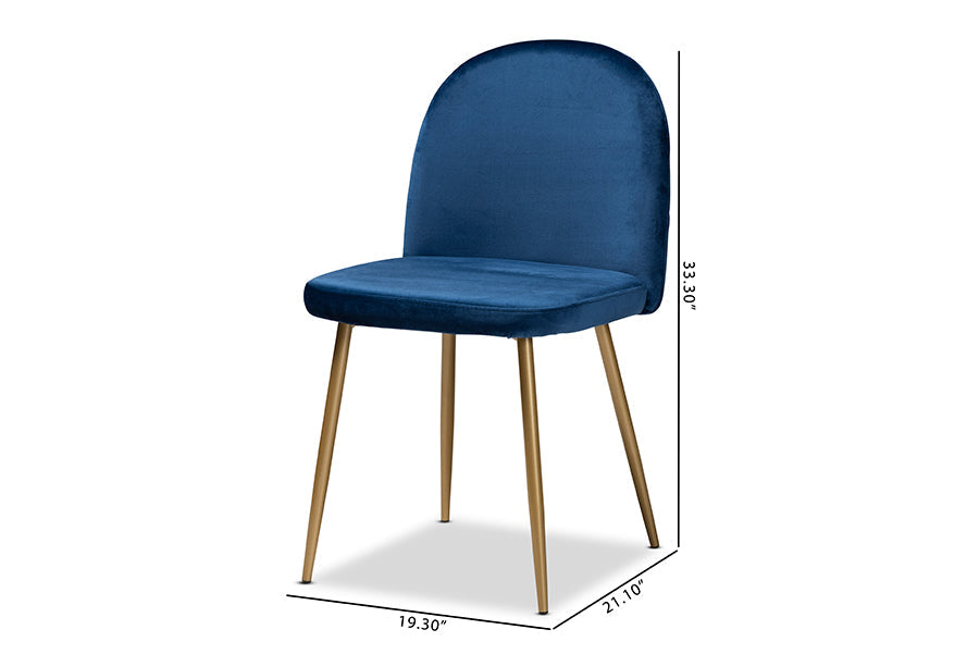 Baxton Studio Fantine Modern Luxe and Glam Navy Blue Velvet Fabric Upholstered and Gold Finished Metal 2-Piece Dining Chair Set