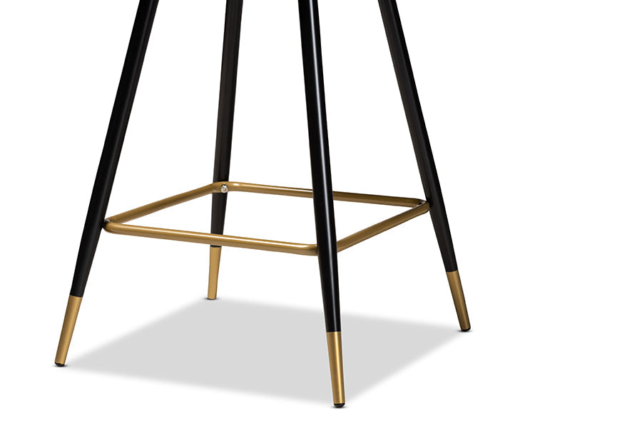 Baxton Studio Preston Modern Luxe and Glam Navy Blue Velvet Fabric Upholstered and Two-Tone Black and Gold Finished Metal 2-Piece Bar Stool Set