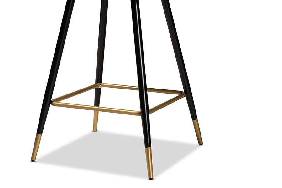 Baxton Studio Preston Modern Luxe and Glam Green Velvet Fabric Upholstered and Two-Tone Black and Gold Finished Metal 2-Piece Bar Stool Set