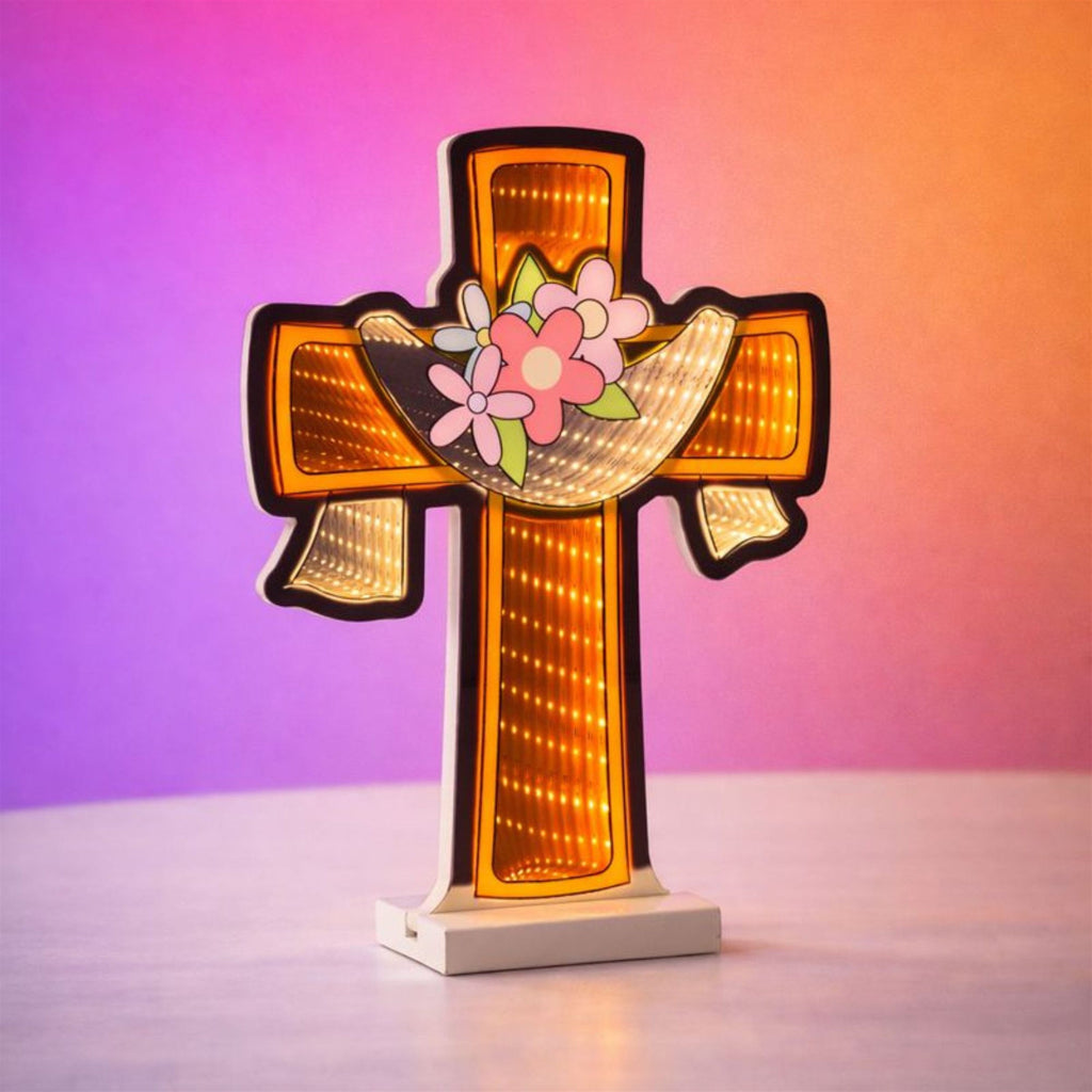 Cross with Drape & Floral Ekkolight 14"H