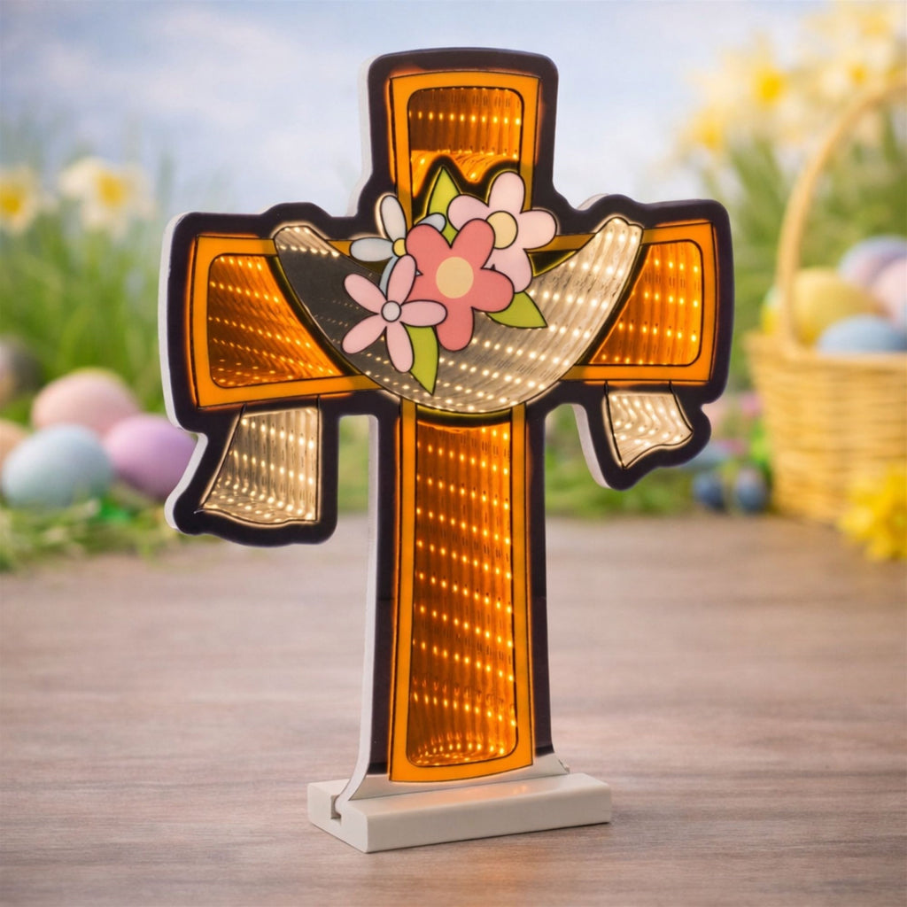 Cross with Drape & Floral Ekkolight 14"H