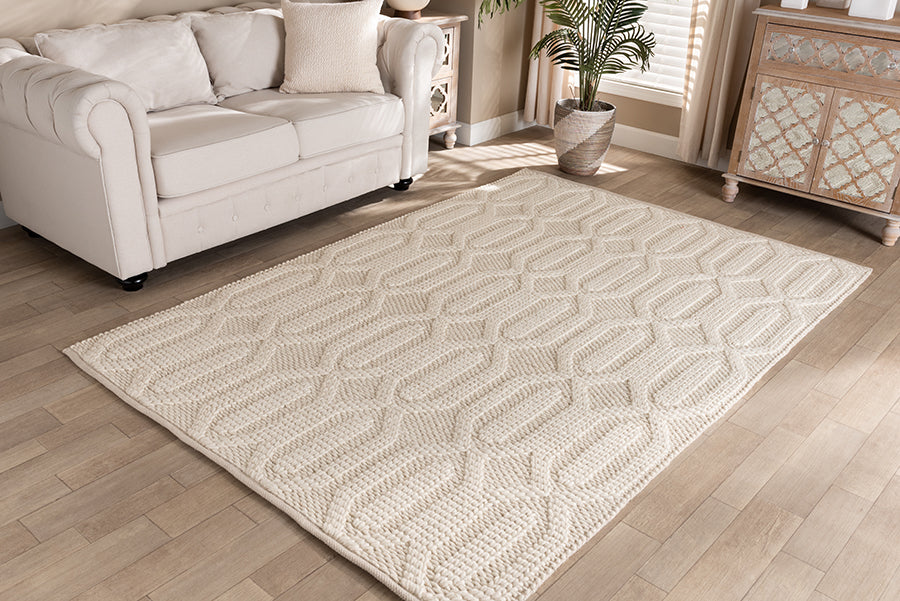 Baxton Studio Murray Modern and Contemporary Ivory Handwoven Wool Area Rug