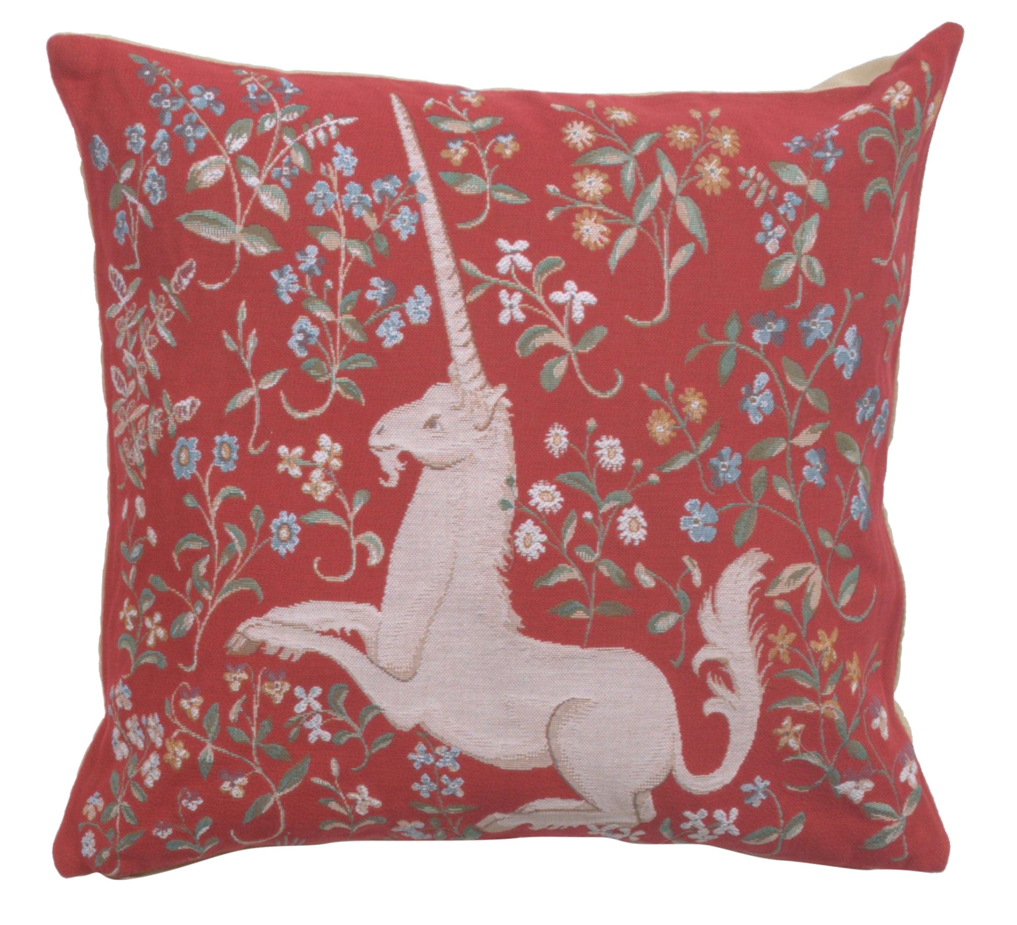 Licorne Fleuri Red French Cushion
