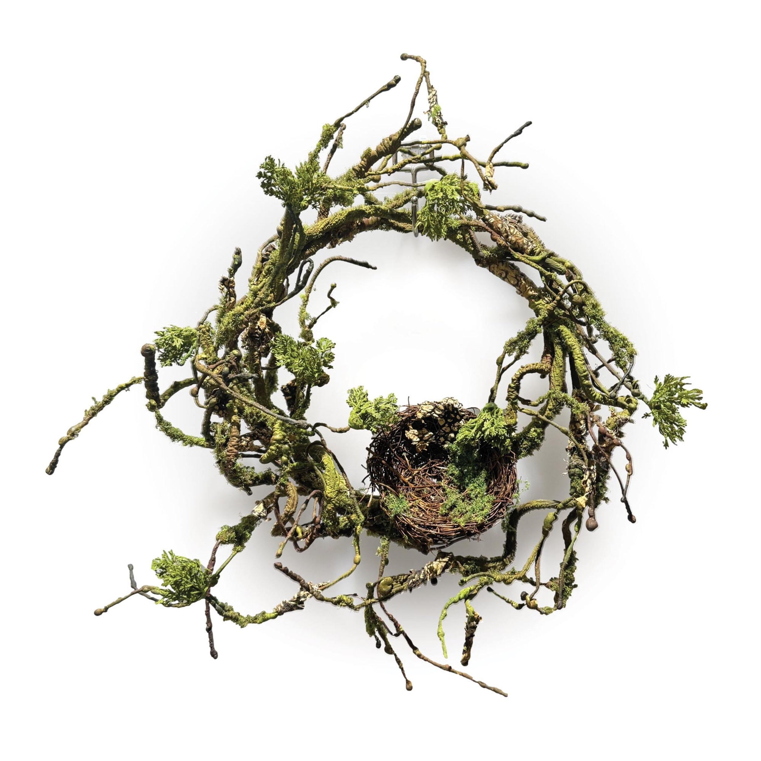 Mossy Twig Wreath with Birds Nest 12"D