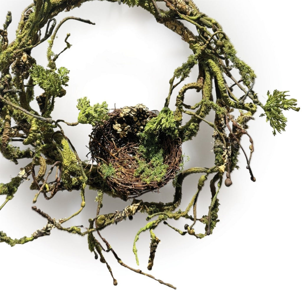 Mossy Twig Wreath with Birds Nest 12"D