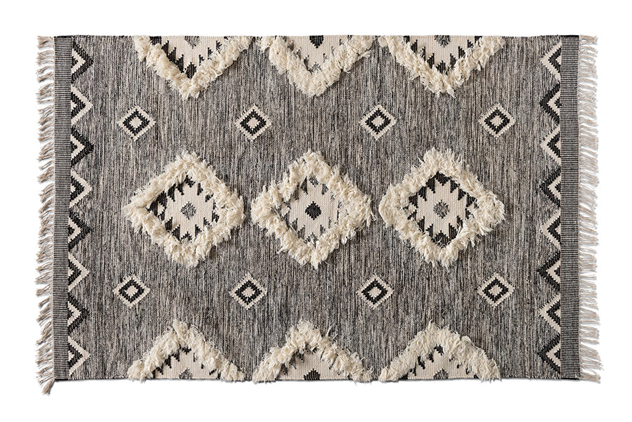 Baxton Studio Avia Modern and Contemporary Black and Ivory Handwoven Wool Area Rug