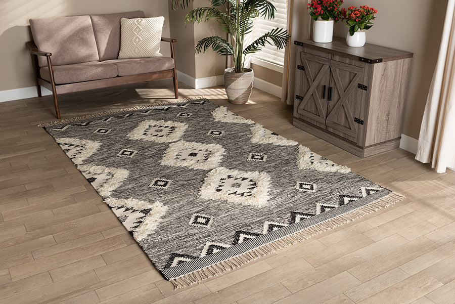 Baxton Studio Avia Modern and Contemporary Black and Ivory Handwoven Wool Area Rug