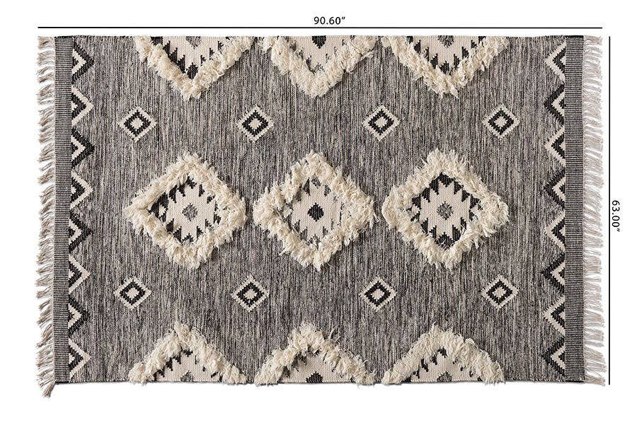 Baxton Studio Avia Modern and Contemporary Black and Ivory Handwoven Wool Area Rug