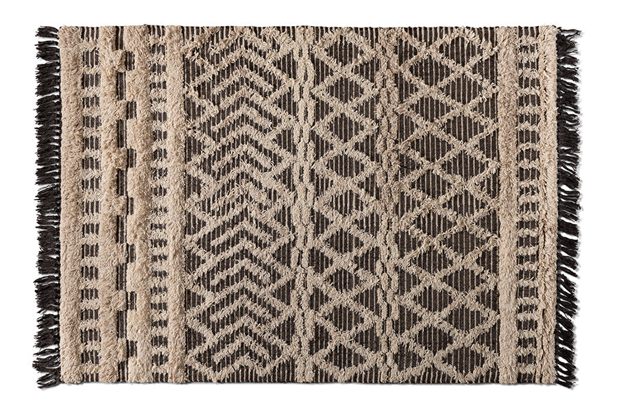 Baxton Studio Heino Modern and Contemporary Ivory and Charcoal Handwoven Wool Area Rug