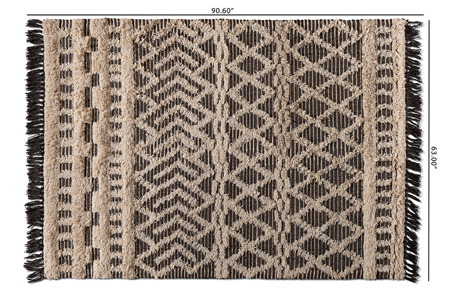 Baxton Studio Heino Modern and Contemporary Ivory and Charcoal Handwoven Wool Area Rug
