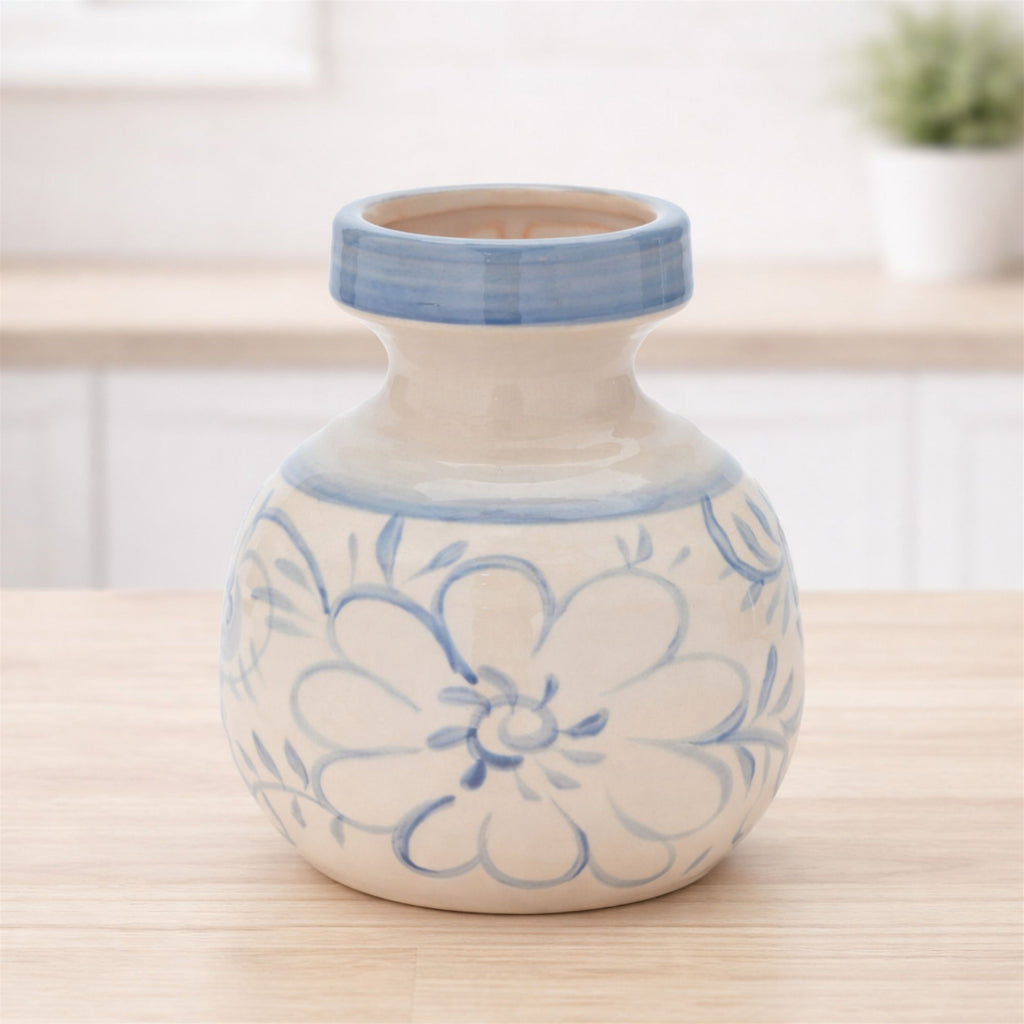 Floral Stoneware Vase 7"H